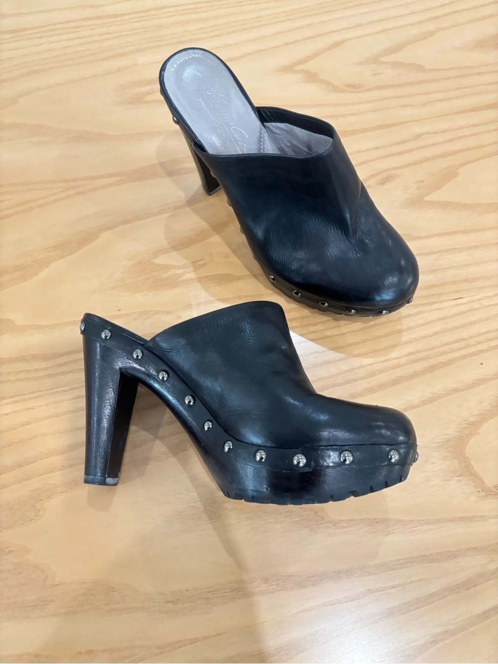 Kenneth Cole Black Studded Leather Platform Mules